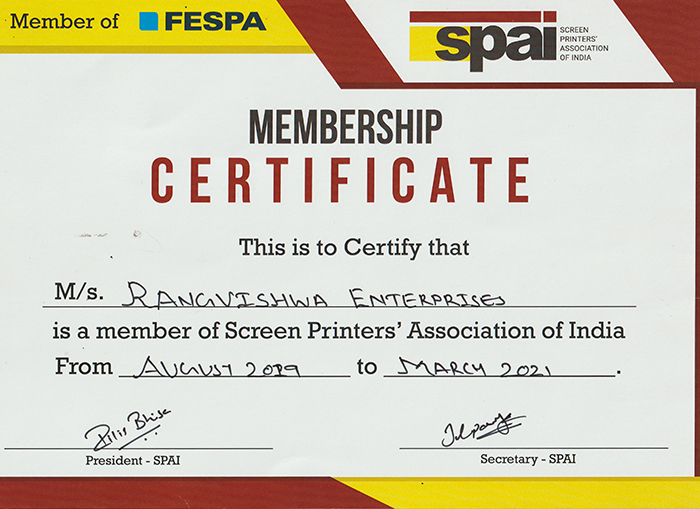 Rangvishwa SPAI & FESPA Membership Certification